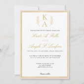 Blush en Gold Border Monogram Huwelijksuitnodiging Kaart (Voorkant)