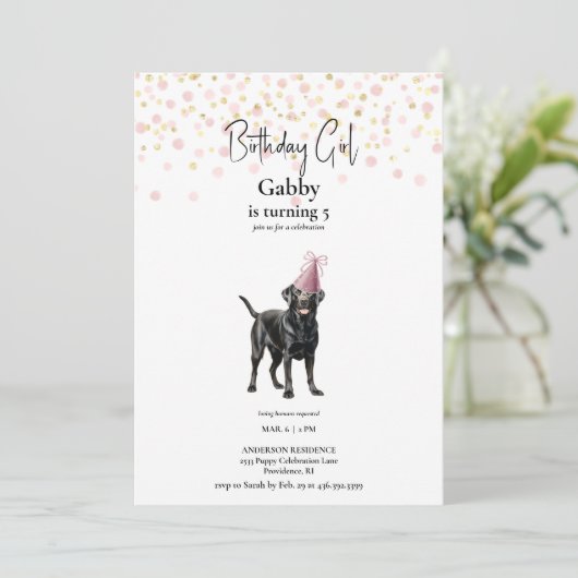 Blush en Gold Custom Waterverf Dog Invitation Kaart (Staand voorkant)