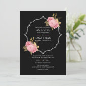Blush en Gold en Silver Floral Diamond Wedding Kaart (Staand voorkant)