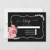 Blush en Gold en Silver Floral Diamond Wedding RSVP Kaartje (Voorkant)