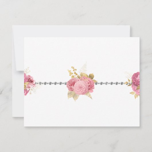 Blush en Gold en Silver Floral Diamond Wedding RSVP Kaartje (Achterkant)