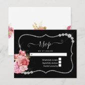 Blush en Gold en Silver Floral Diamond Wedding RSVP Kaartje (Voorkant / Achterkant)