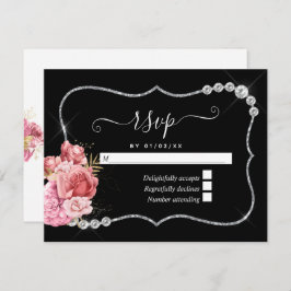Blush en Gold en Silver Floral Diamond Wedding RSVP Kaartje