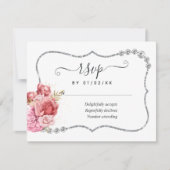 Blush en Gold en Silver Floral Diamond Wedding RSVP Kaartje (Voorkant)
