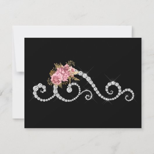 Blush en Gold en Silver Floral Diamond Wedding RSVP Kaartje (Achterkant)