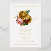 Blush en Gold Floral Quinceañera Folie Uitnodiging (Voorkant)