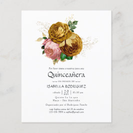  Blush en Gold Floral Quinceañera Invite Flyer
