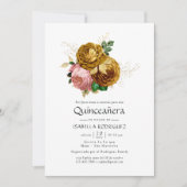  Blush en Gold Floral Quinceañera Kaart (Voorkant)