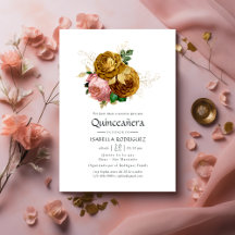  Blush en Gold Floral Quinceañera