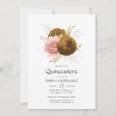 Blush en Gold Floral Quinceañera Kaart (Voorkant)