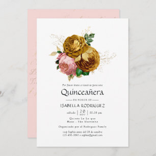 Blush en Gold Floral Spain Quinceañera Kaart
