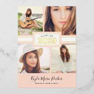 Blush en Gold Foil Foto Afstuderen Aankondiging
