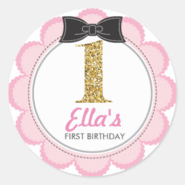 Blush en Gold Glitter Eerste Verjaardag stickers
