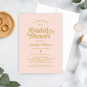 Blush en Gold Heart Script Wedding Vrijgezellenfee Kaart