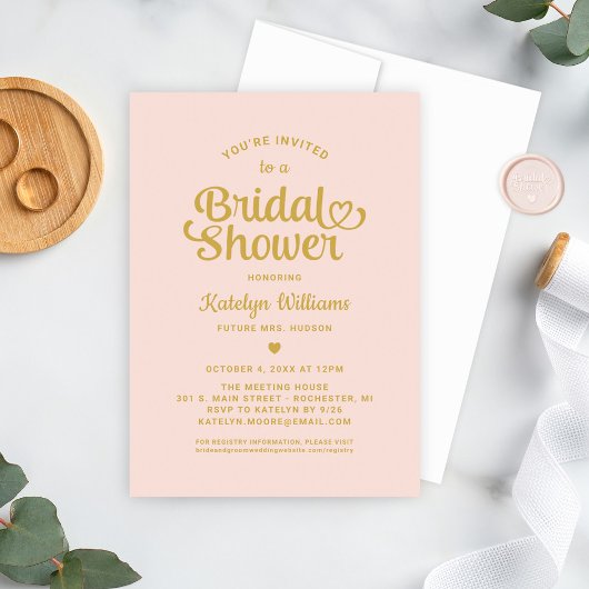 Blush en Gold Heart Script Wedding Vrijgezellenfee Kaart