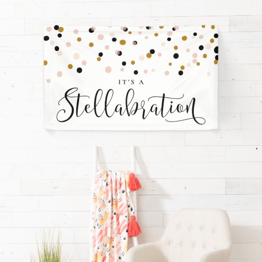 Blush en Gold Moderne Confetti Stippen Versterking Spandoek (Insitu)