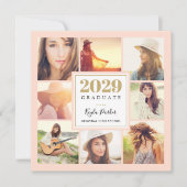Blush en Goud | 8 Foto's Vierkante Afstudeerfeestj Aankondiging (Voorkant)