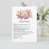 Blush en Goud Bloemen Bruiloft Gast Details Informatiekaartje (Staand voorkant)