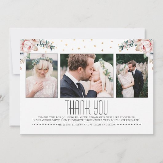 Blush en Goud | Bloemenbruiloft dank u foto Bedankkaart (Voorkant)