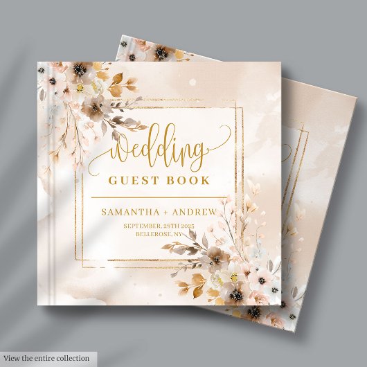 Blush en goud Boho Herfst Bloemen bruiloft gastenb Gastenboek