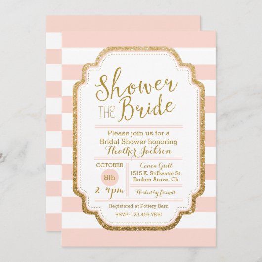 Blush en goud bruids douche uitnodiging (Voorkant / Achterkant)