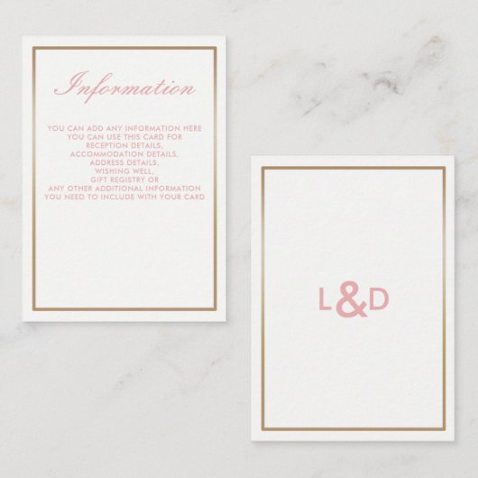Blush en Goud Eenvoudige Bruiloft Informatie Kaart (Voorkant / Achterkant)