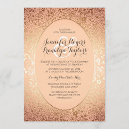 Blush en goud - Elegante Bloemen Vintage bruiloft Kaart