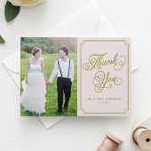 Blush en goud grillige script foto bruiloft bedankkaart