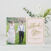 Blush en goud grillige script foto bruiloft bedankkaart (Staand voorkant)