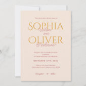 Blush en goud minimalistische bruiloft kaart (Voorkant)