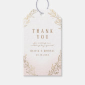 Blush en goud verguld botanische elegante bruiloft cadeaulabel (Voorkant)