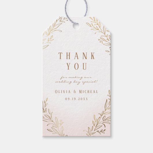 Blush en goud verguld botanische elegante bruiloft cadeaulabel (Voorkant)