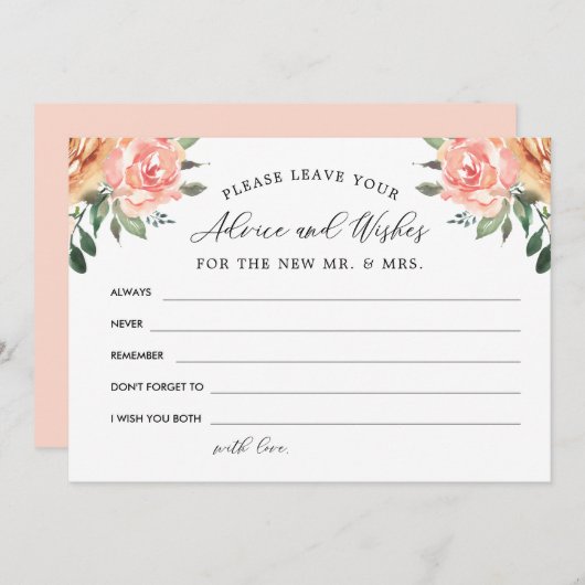 Blush en gouden bloemen advies en wensen bedankkaart (Voorkant / Achterkant)