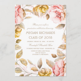 Blush en Gouden Bloemen Waterverf Boho Afstuderen Kaart
