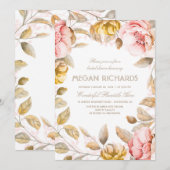 Blush en Gouden Bloemen Waterverf Vrijgezellenfees Kaart (Voorkant / Achterkant)