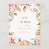 Blush en Gouden Bloemen Waterverven Save the Date Aankondigingskaart (Voorkant)