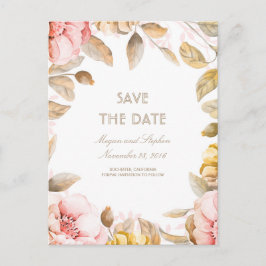 Blush en Gouden Bloemen Waterverven Save the Date Aankondigingskaart