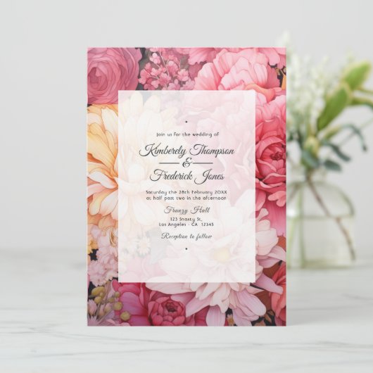 Blush en gouden bloemenbruiloft kaart (Staand voorkant)