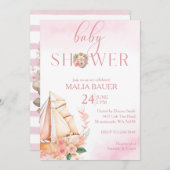 Blush en gouden bloemenroze zeilboot baby shower kaart (Voorkant / Achterkant)