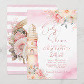 Blush en gouden Boho bloemenvuurtoren baby shower Kaart (Voorkant / Achterkant)