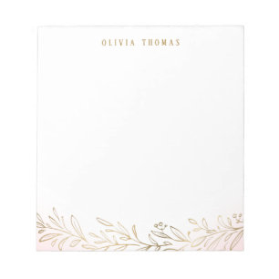 Blush en gouden botanische gepersonaliseerde schri notitieblok