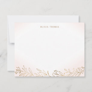 Blush en gouden botanische gepersonaliseerde schri notitiekaartje