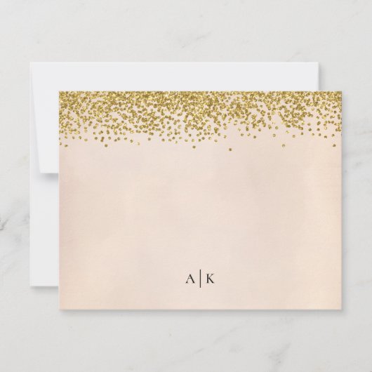 Blush en gouden Confetti Monogrammed Stationery Notitiekaartje (Voorkant)