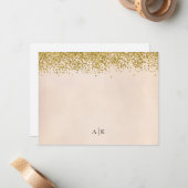 Blush en gouden Confetti Monogrammed Stationery Notitiekaartje (Voorkant / Achterkant in situ)