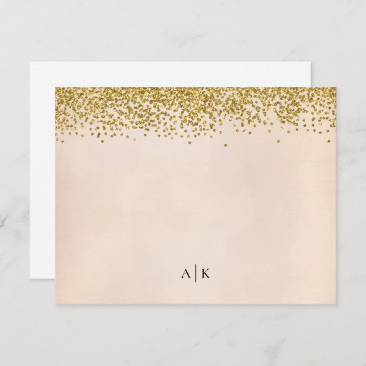 Blush en gouden Confetti Monogrammed Stationery Notitiekaartje (Voorkant / Achterkant)