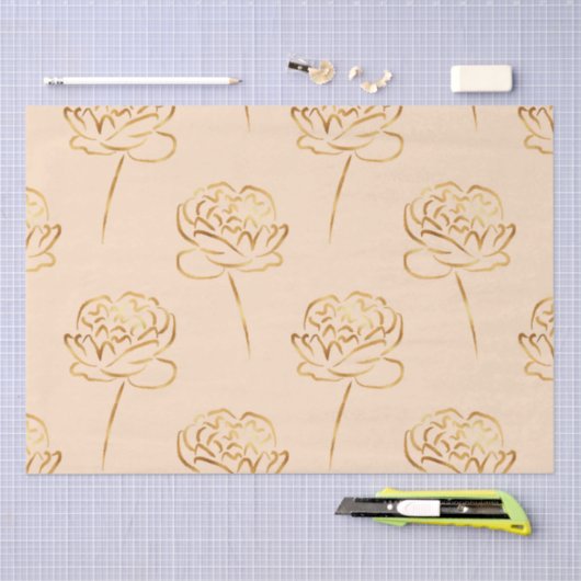 Blush en gouden faux folie pioenrozen tissuepapier (Craft)