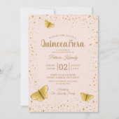 Blush en Gouden Glitter Butterfly Quinceanera Kaart (Voorkant)