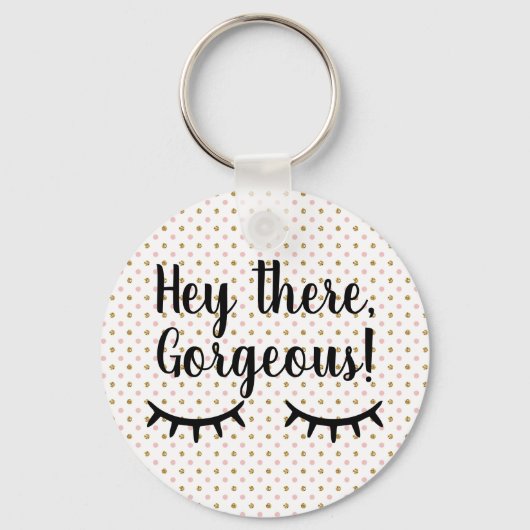 Blush en gouden glitter polka dot sleutelhanger (Voorkant)