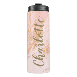 Blush en gouden marmeren patroon gepersonaliseerd thermosbeker