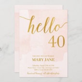 Blush en gouden uitnodiging voor 40e verjaardag (Voorkant / Achterkant)